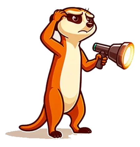 A worried meerkat with a torch, looking for the server